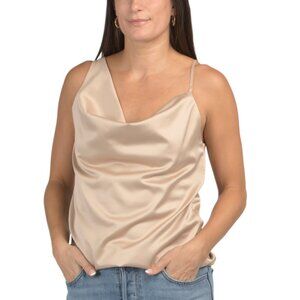 VENTI Beige Made In Italy One Shoulder Satin Tank Top
